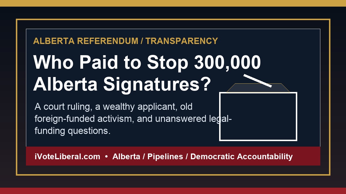 Editorial graphic asking who paid to stop 300,000 Alberta signatures