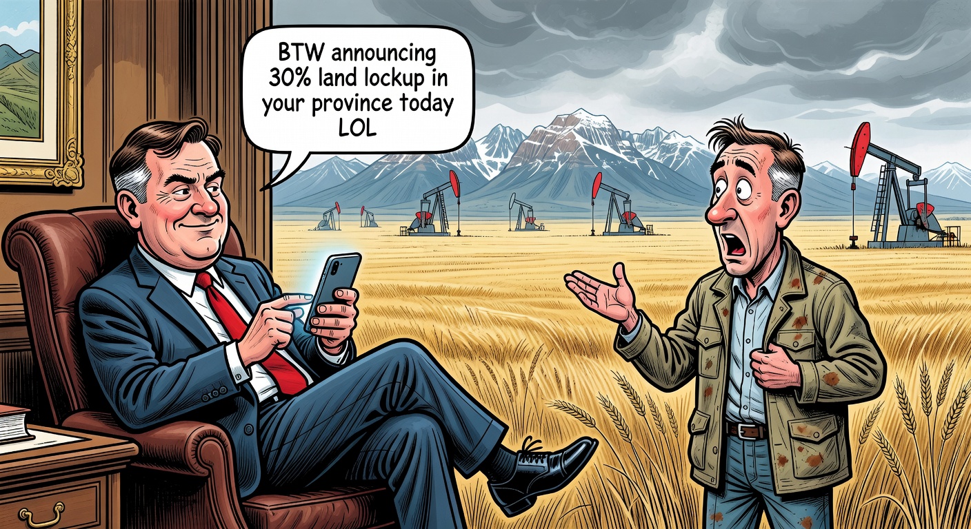 Federal Liberal minister texting Alberta Environment Minister about 30x30 land lockup announcement, Alberta minister stands shocked on vast farmland