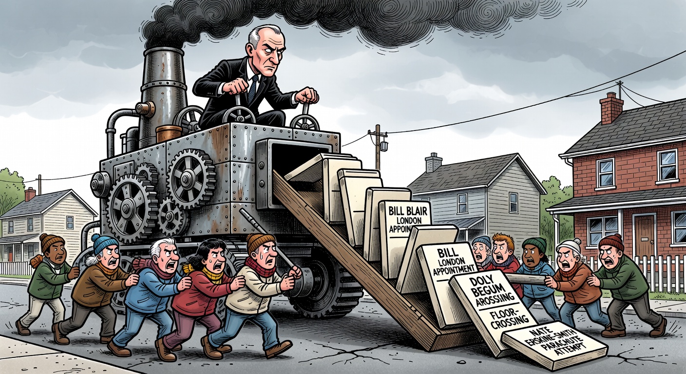 Editorial cartoon showing Liberal patronage dominoes in Scarborough Southwest while local voters push back