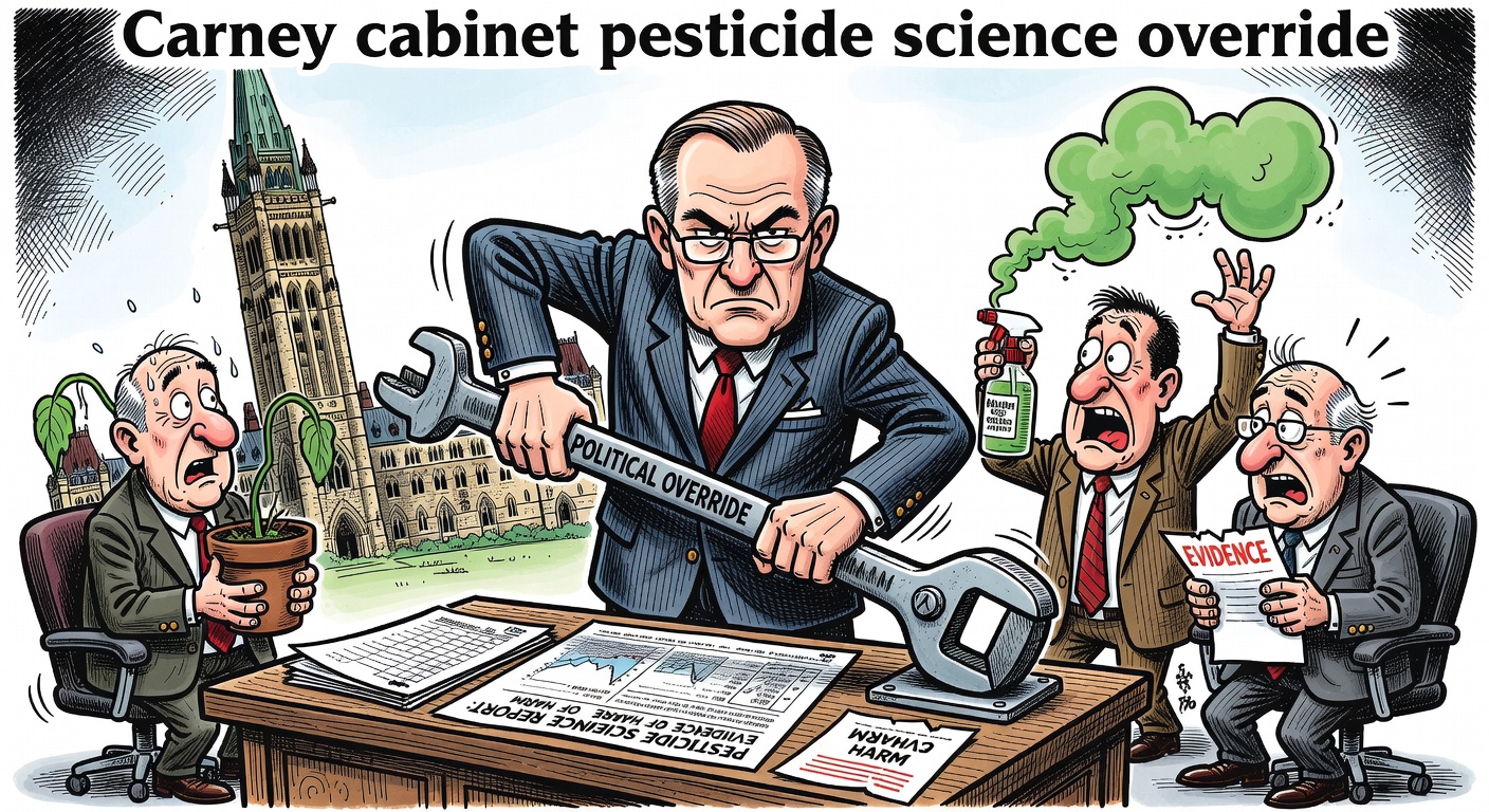 Mark Carney cabinet overriding a pesticide science warning with an economic security stamp